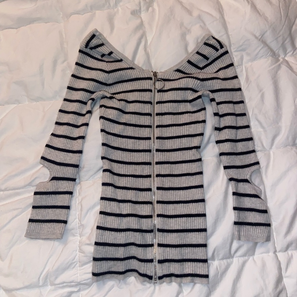 GUESS striped ribbed sweater zip up long-sleeve top